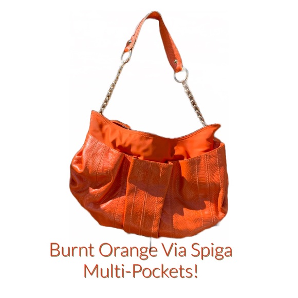 Via Spiga Handbags - Via Spiga Burnt Orange Hobo Handbag with Six Compartment on Sides